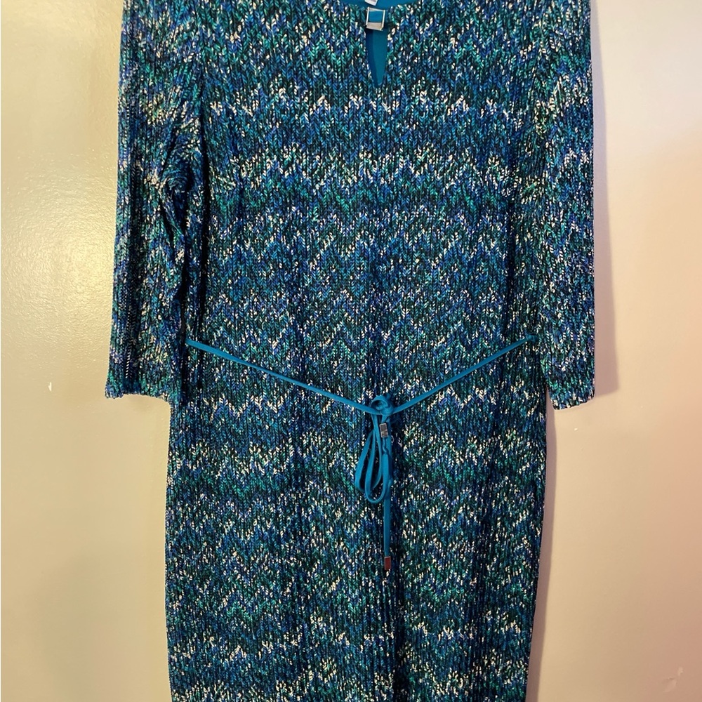 Studio One Teal and Black Long Sleeve Dress